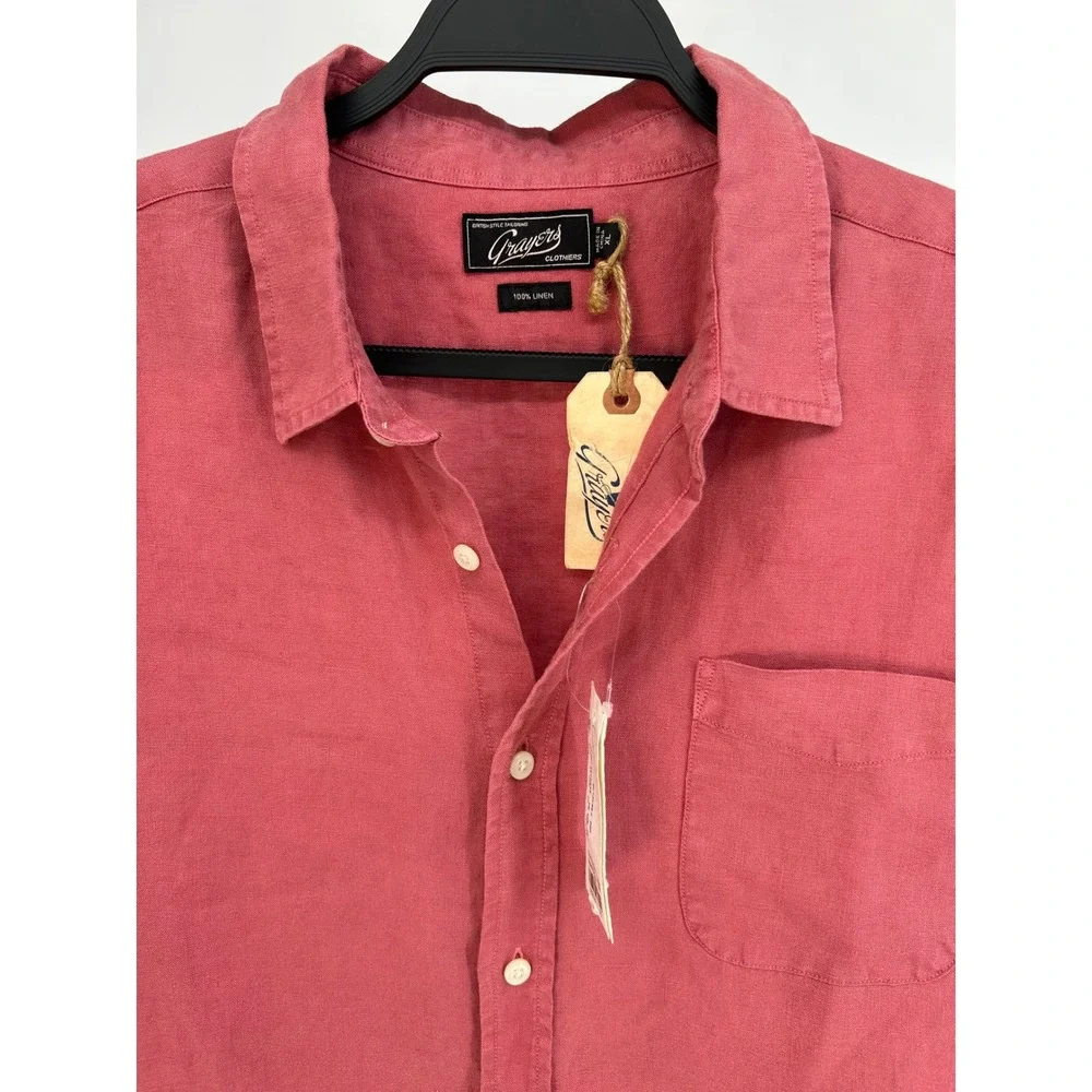 Grayers Mens Red 100% Linen Long Sleeve Button Down Shirt XL NWT